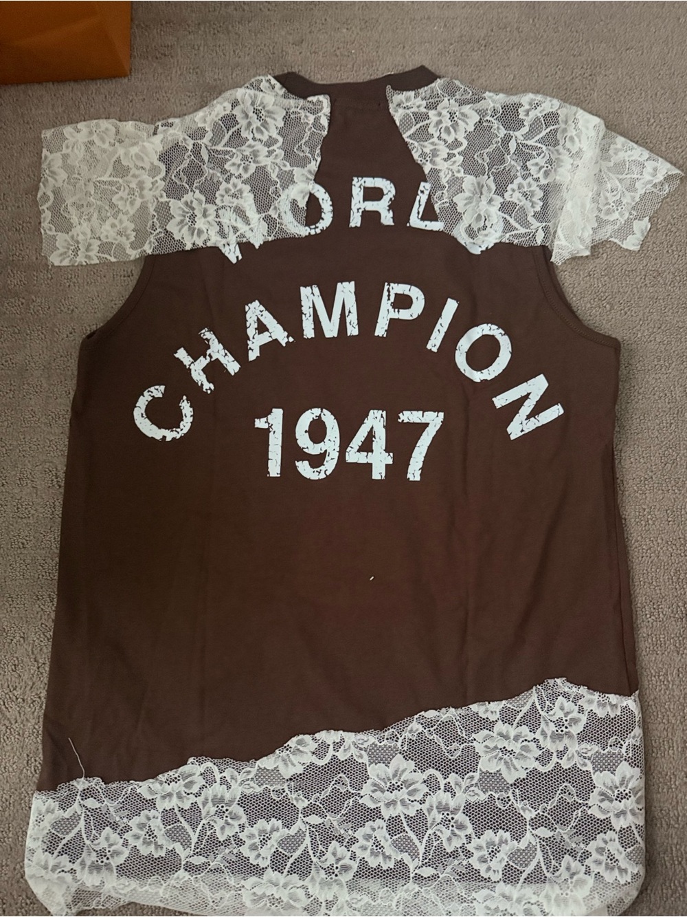 Dior Brown Tank Top with White Lace Trim and J'ADORE DIOR Print - Picture 3 of 6